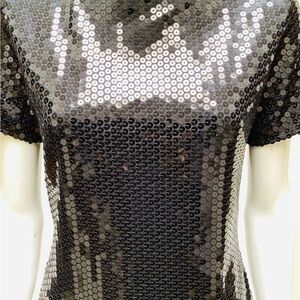 VINTAGE SAELEE MINI ALLOVER SEQUIN DRESS NWOT BLACK SMALL  BODYCON CAP SLEEVE